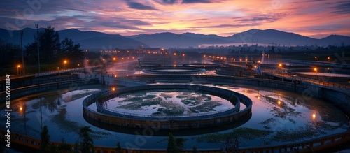 Morning Glow at Wastewater Treatment Plant with Circular Tanks - Environmental Purification Process Illuminated © Sunshine