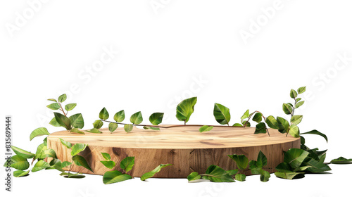 Wooden podium with herbs isolated on a transparent background