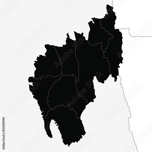 Detailed Black Silhouette vector Illustration of Tripura map District map with neighbour