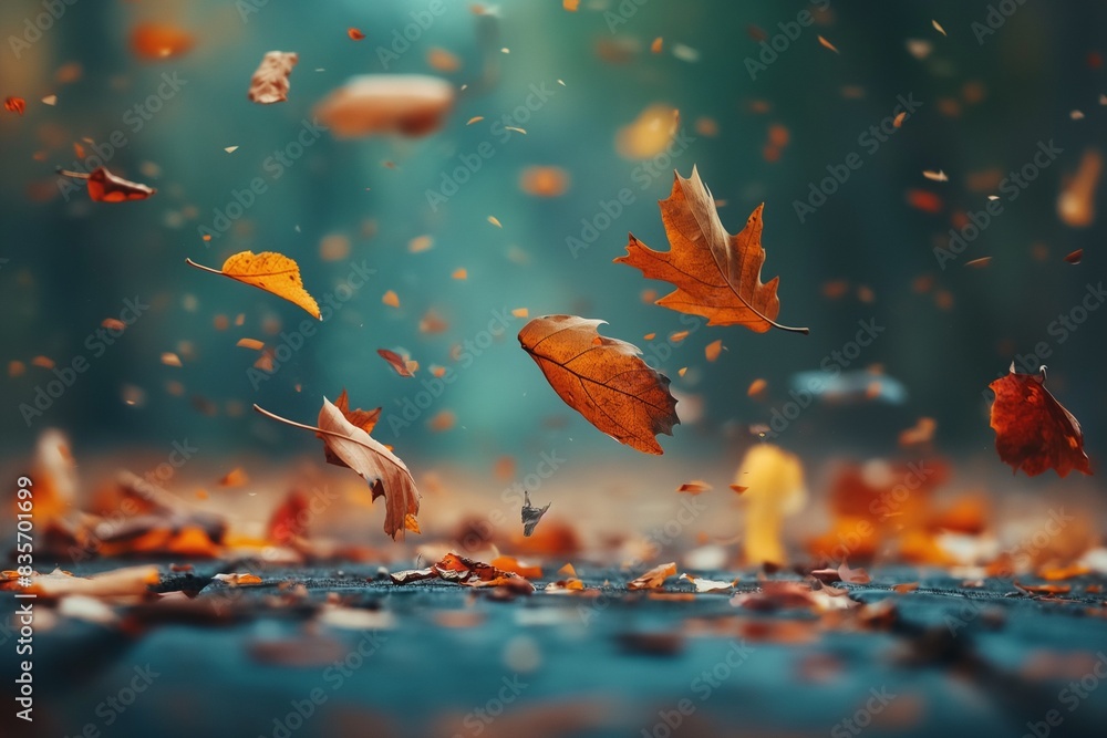 autumn scene in the park with falling leaves by generative ai autumn scene in the park with falling leaves by generative ai