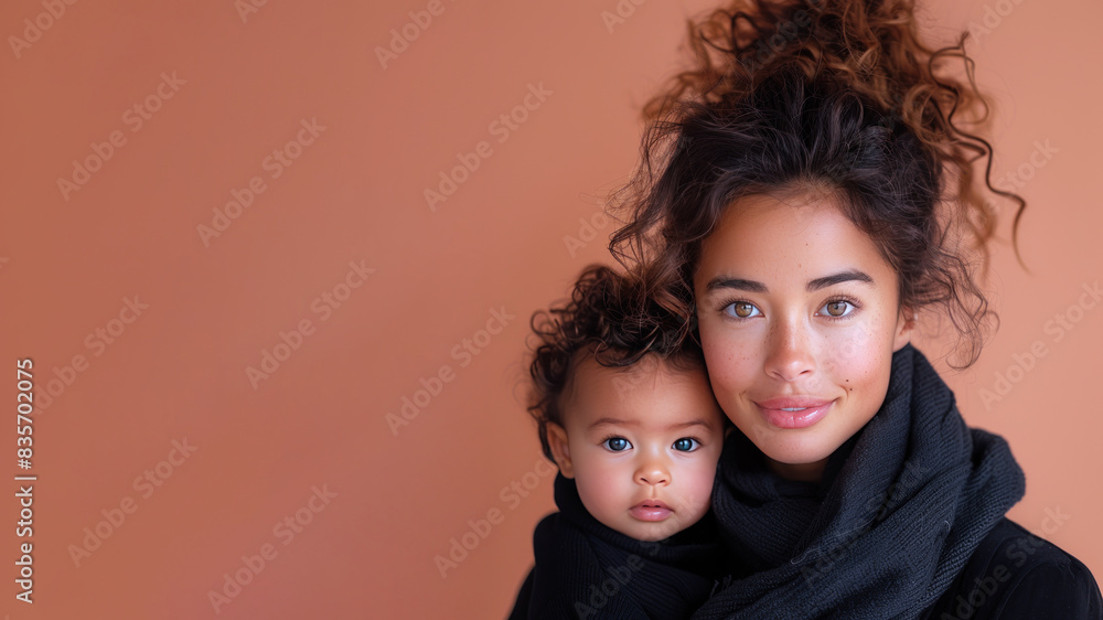 French mother smile and holding her baby in her arm, nursery family love French mother smile and holding her baby in her arm, nursery family love