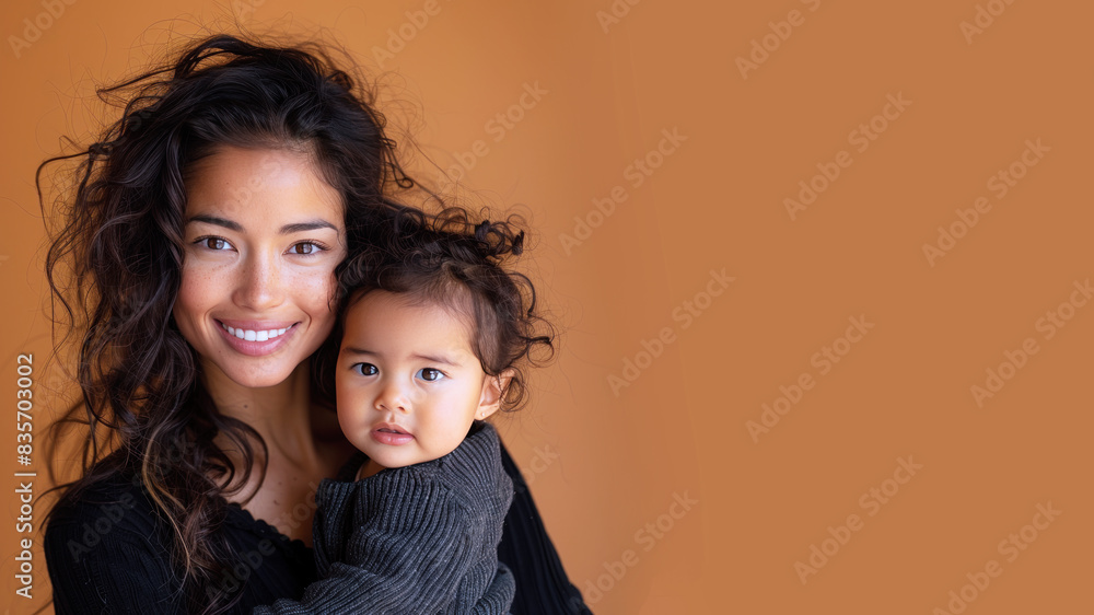Latin mother smile and holding her baby in her arm, nursery family love Latin mother smile and holding her baby in her arm, nursery family love