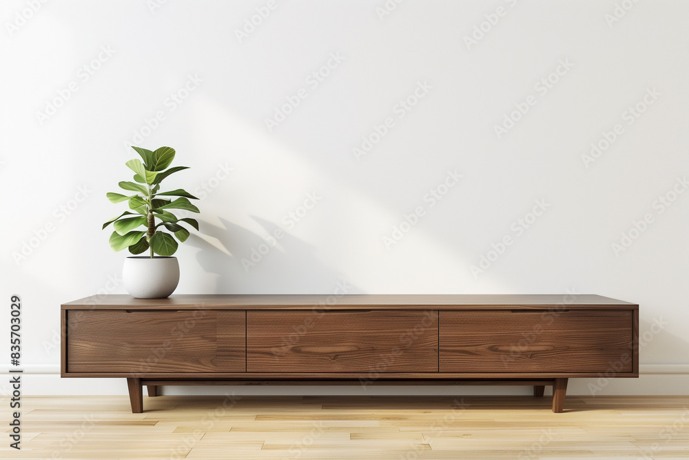 Low tv buffet in living room with white walls Low tv buffet in living room with white walls