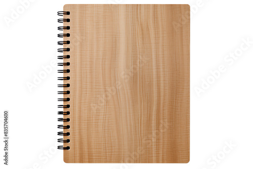 Blank wooden notebook with spiral. Isolated on transparent background.