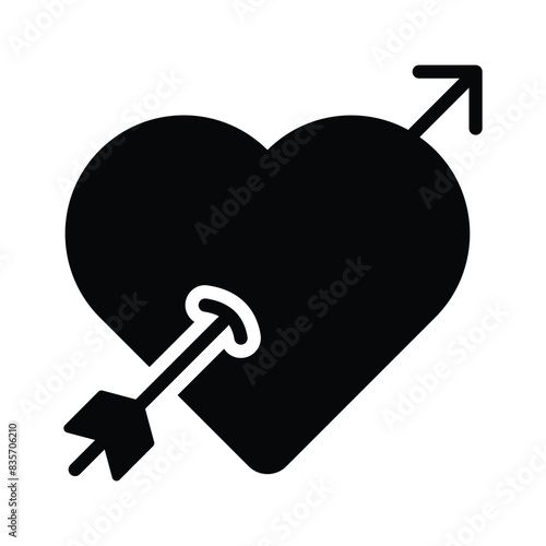 Arrow passing heart showing love cupid vector icon
