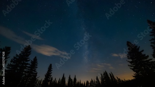 A Clear Night Sky with Stars Over a Forest, Inviting Viewers to Marvel at the Mysteries of the Universe and the Serenity of Nature, Perfect for Astronomical Enthusiast Websites and Stargazing Events  © Ali Khan