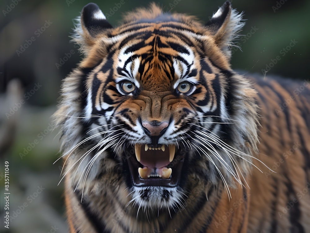 Fototapeta premium Fierce Tiger Baring Fangs in a Formidable Portrait