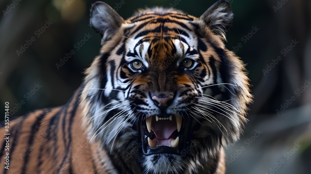 Fototapeta premium Fierce Tiger Face with Bared Fangs