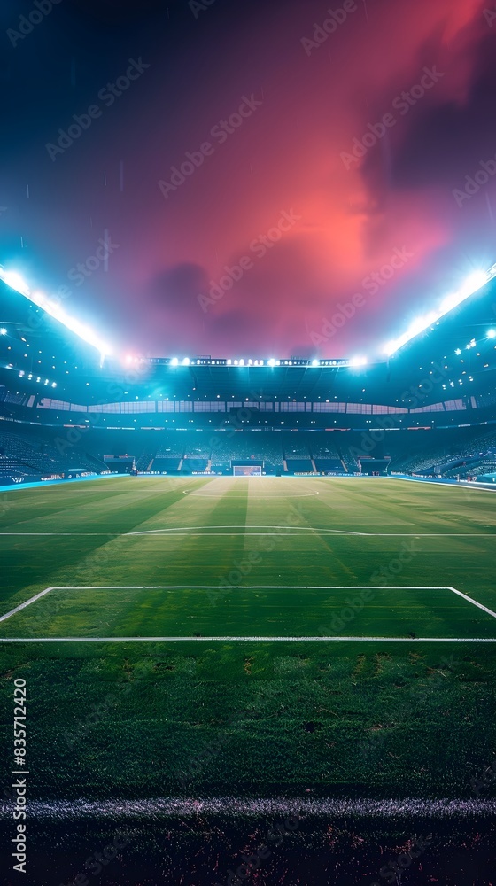 Neon Lit Soccer Field in Stadium During Game Neon Lit Soccer Field in Stadium During Game