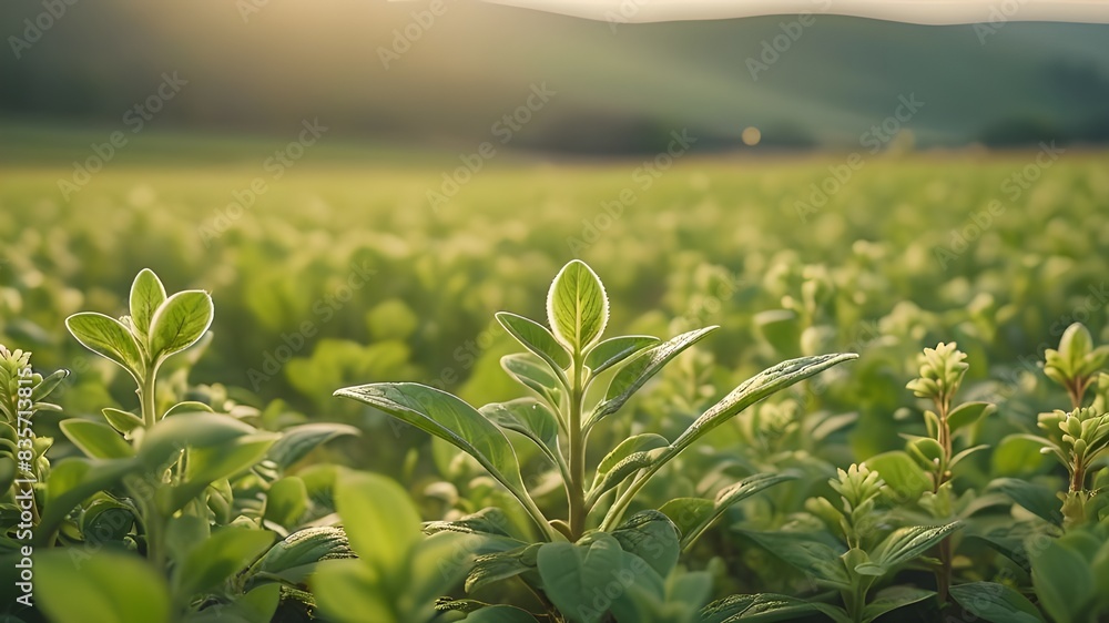 Obraz premium Amidst the beauty of the countryside, a young Withania plant can be seen growing in a field, exemplifying their dicotyledonous traits