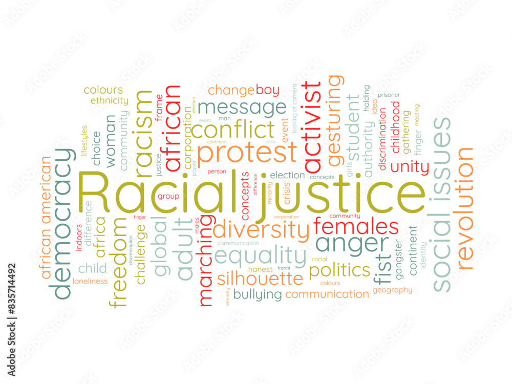 Fototapeta premium Racial justice word cloud template. Social issues concept vector tagcloud background.