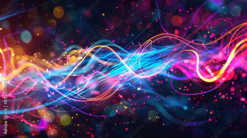 Abstract illustration of neon energy fibers in motion Abstract illustration of neon energy fibers in motion