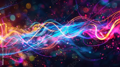Abstract illustration of neon energy fibers in motion