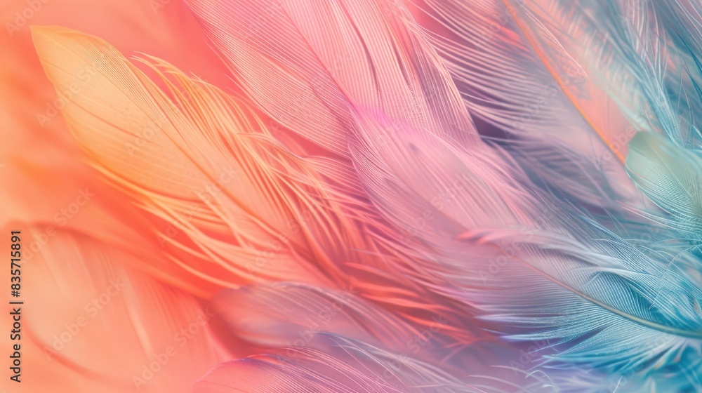 Colorful abstract feathers on pastel background with a soft feather texture and vibrant pattern viewed from above Colorful abstract feathers on pastel background with a soft feather texture and vibrant pattern viewed from above