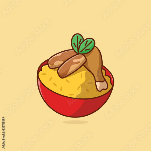Kabsa Arabic chicken and rice simple cartoon vector illustration Islamic holiday concept icon isolated