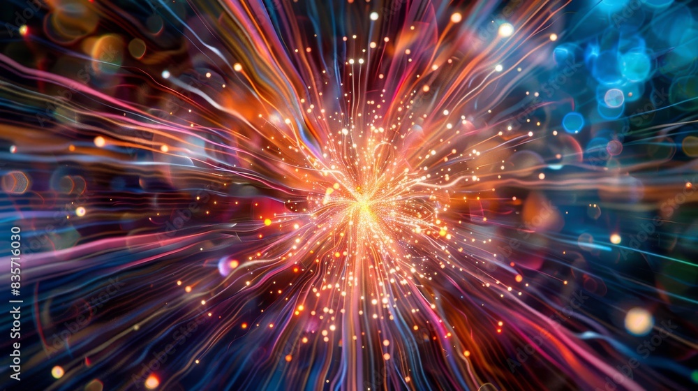 Converging energy fibers forming a starburst pattern Converging energy fibers forming a starburst pattern
