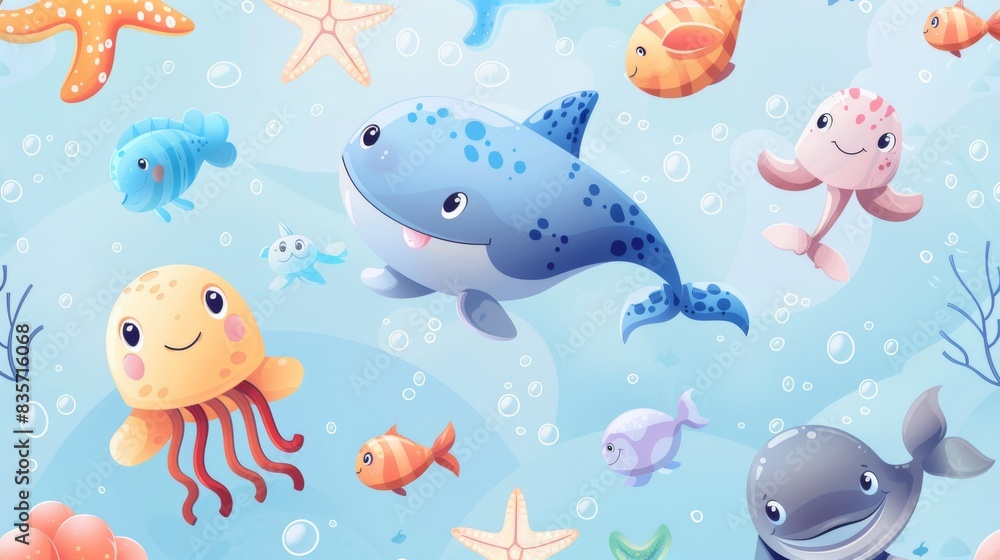 Cartoon whale swimming Cartoon whale swimming