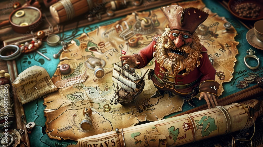 Fototapeta premium Pirate map Setting the travel route