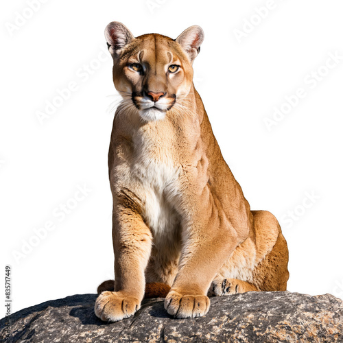 Photography Regal mountain lion Puma concolor perched on rock powerful muscular form intense