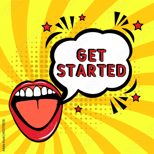 Get started vector Design with Cartoon, Comic Speech Bubble in pop-art style. Get started pop art comic style. Can be used for business, marketing and advertising.