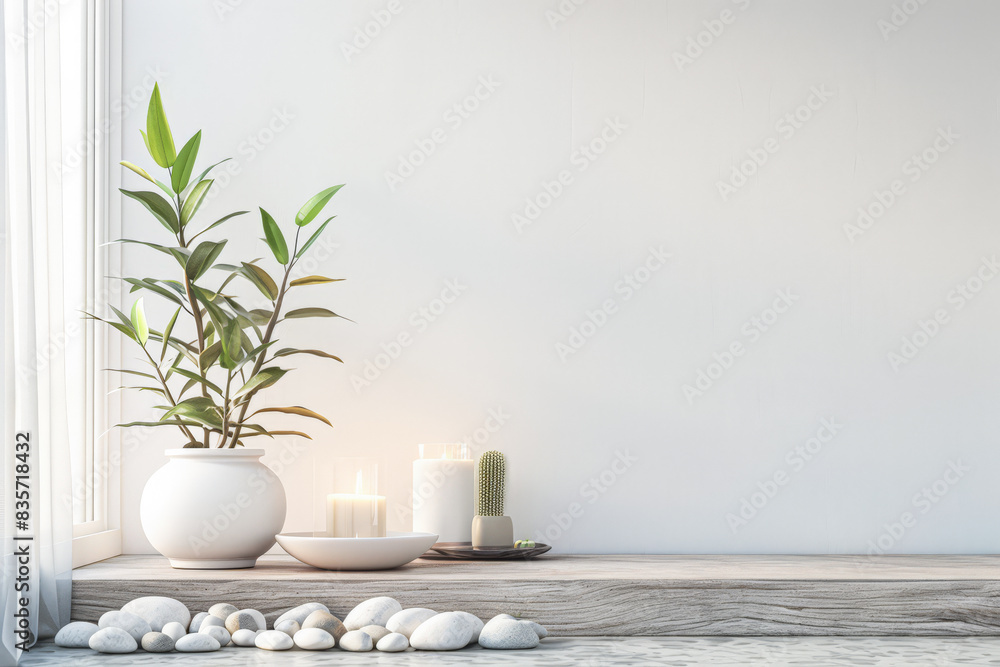 Relaxing minimalist serene interiors with minimal furniture, natural window lighting and zen inspired. Relaxing minimalist serene interiors with minimal furniture, natural window lighting and zen inspired.