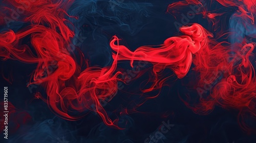 Bold red smoke dynamically swirls through navy blue, emphasizing vibrancy.
