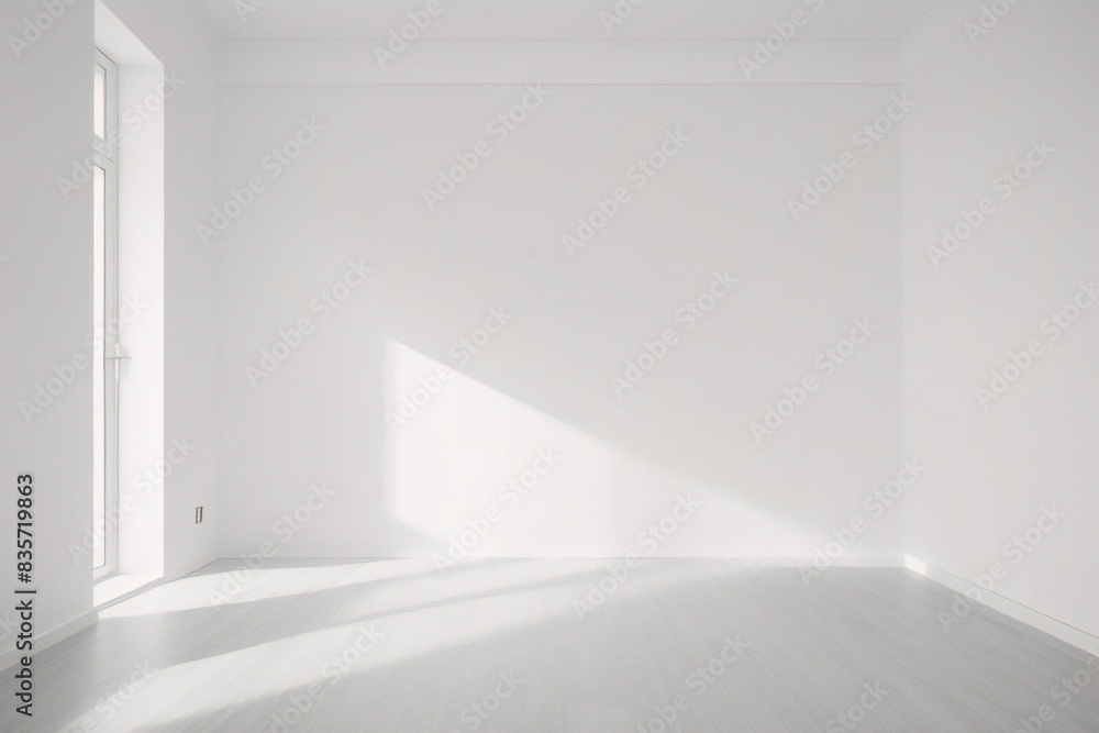 Pièce minimale vide avec fenêtres et surface de lumière naturelle Pièce minimale vide avec fenêtres et surface de lumière naturelle