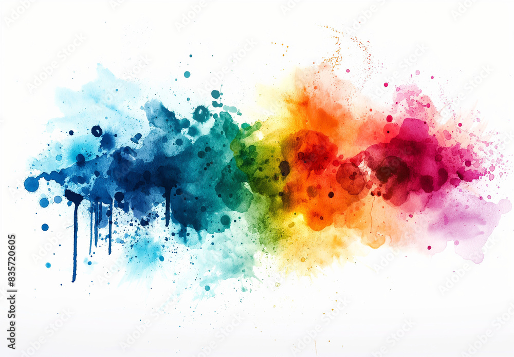 Fototapeta premium abstract colorful background, abstract watercolor splashes on white background, rainbow color Watercolor splash paint background, on white background, rainbow colors splash colorful 