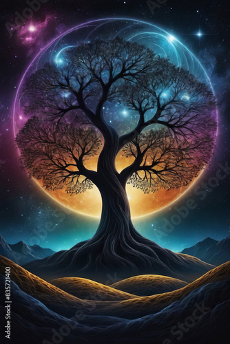 Tree of Life, Cosmic Sky and Stars, generative ai