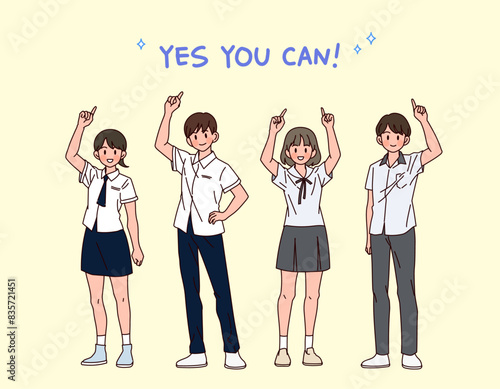 한국의 중학생 고등학생 응원 삽화
