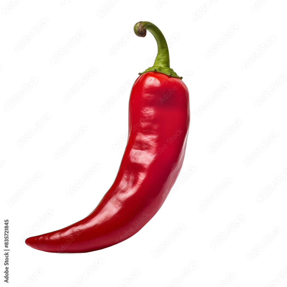 Single red hot chili pepper isolated on white background Spicy vegetable ingredient for cooking Natural organic food concept Closeup with copy space Single red hot chili pepper isolated on white background Spicy vegetable ingredient for cooking Natural organic food concept Closeup with copy space