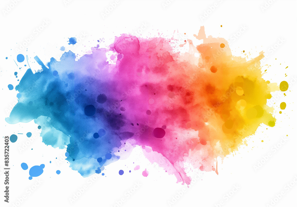 colorful watercolor splashes, abstract watercolor splashes on white background,  rainbow color Watercolor splash paint background, on white background, rainbow colors splash colorful  