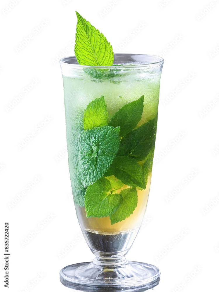 Spearmint tea tall glass pointed green leaves cooling mint flavor digestive aid Spearmint tea tall glass pointed green leaves cooling mint flavor digestive aid