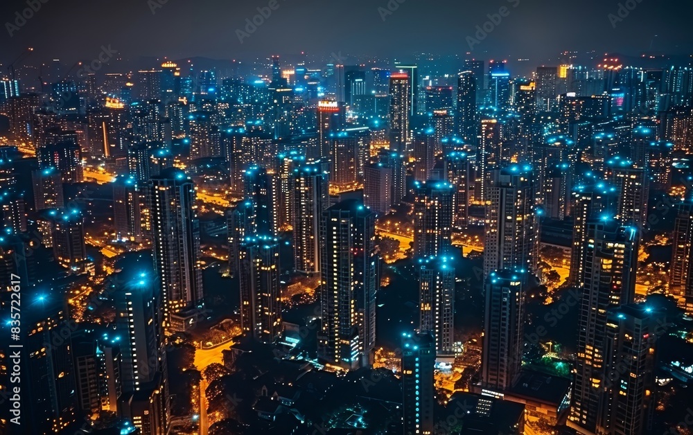 Stunning night view of a vibrant city skyline, illuminated by colorful lights and high-rise buildings in a bustling metropolitan area. Stunning night view of a vibrant city skyline, illuminated by colorful lights and high-rise buildings in a bustling metropolitan area.
