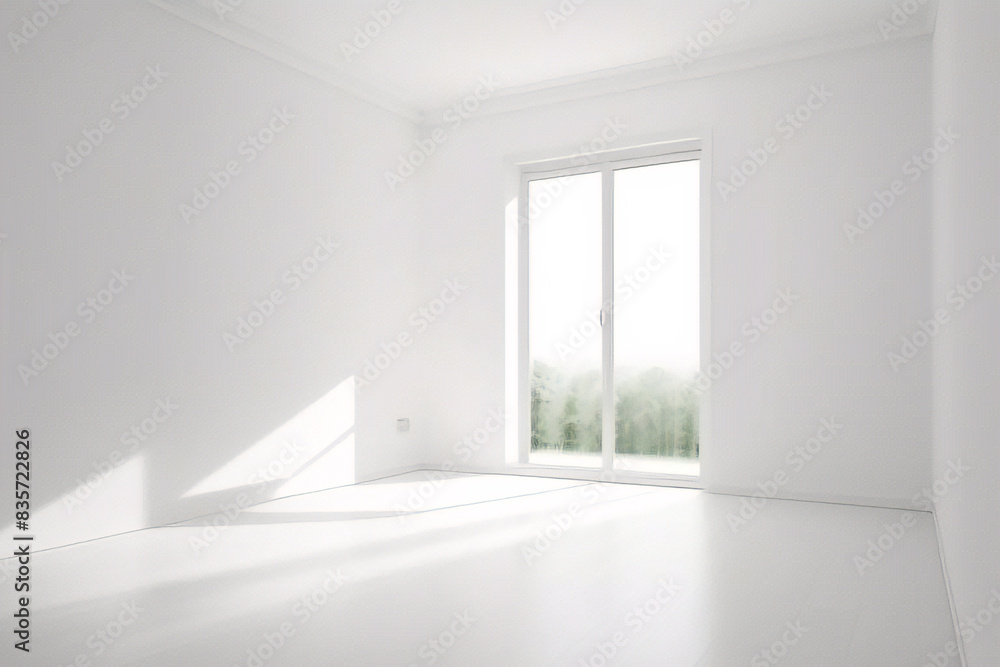Stanza minima vuota con finestre e superficie luminosa naturale Stanza minima vuota con finestre e superficie luminosa naturale