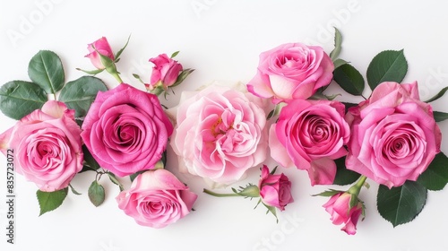 Pink roses arrangement separated on a white backdrop