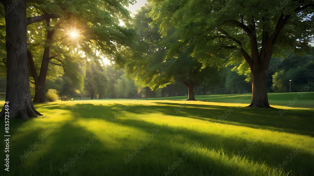 Warm summer day with sunlit park Warm summer day with sunlit park