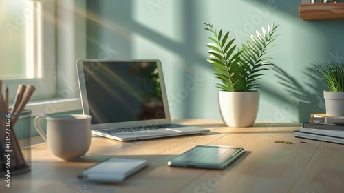 Wallpaper Mural Generate a realistic photo of a modern office desk with a tablet, a stylus, and a stack of documents Torontodigital.ca