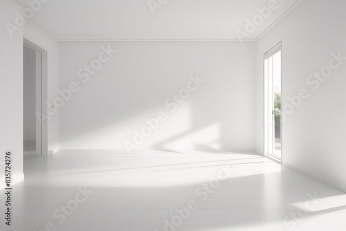 Stanza minima vuota con finestre e superficie luminosa naturale photo