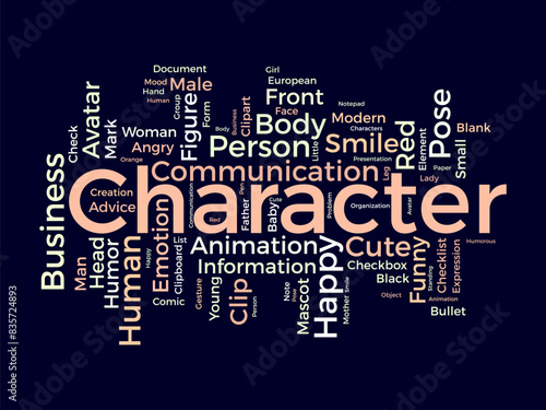 Character word cloud template. Illustration avatar concept vector tagcloud background.