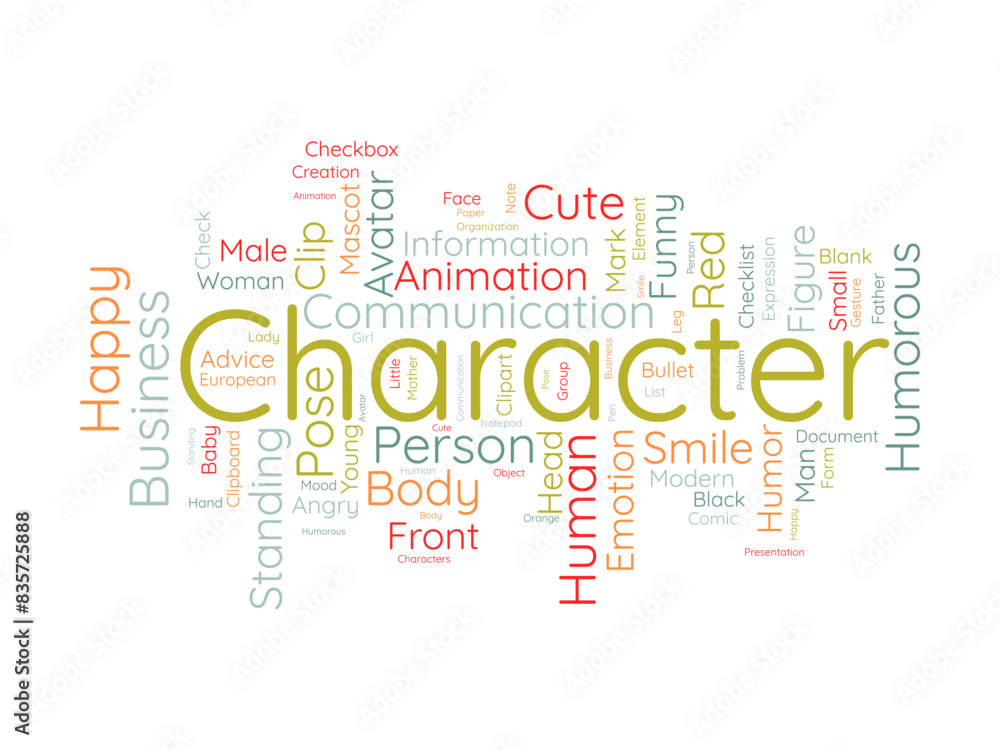 Fototapeta premium Character word cloud template. Illustration avatar concept vector tagcloud background.