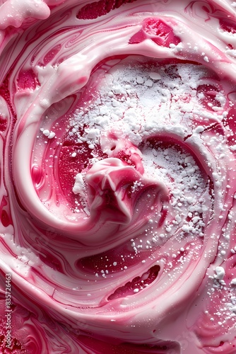 The image features a close-up of a swirl of raspberry ice cream, emphasizing the smoothness and indulgent quality of the dessert, adding a delightful contrast in texture and color.