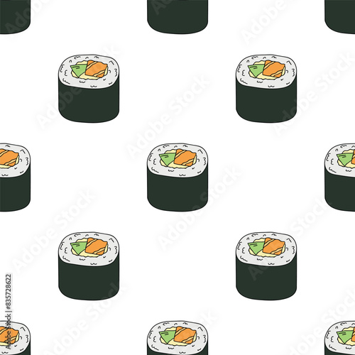Seamless pattern with sushi roll for decorative print, wrapping paper, menu, wallpaper and fabric