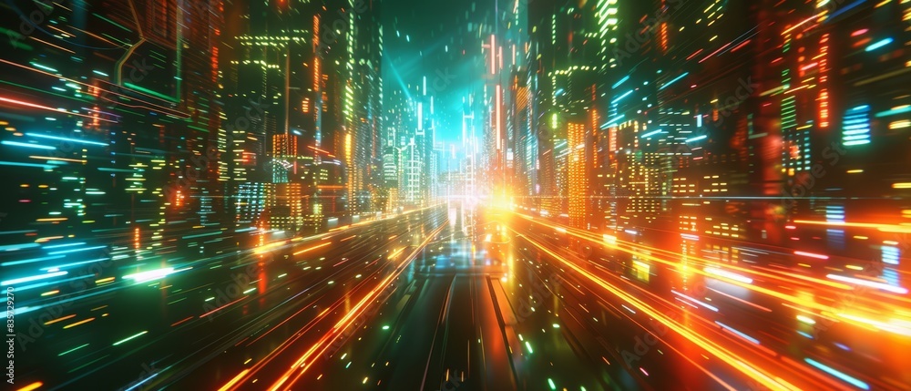 Light streaks in a futuristic technology background, cyberpunk style Light streaks in a futuristic technology background, cyberpunk style