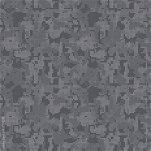 Gray camouflage of the LED screen. Urban camo halftone dots texture. Military seamless pattern. Digital background. Vector 