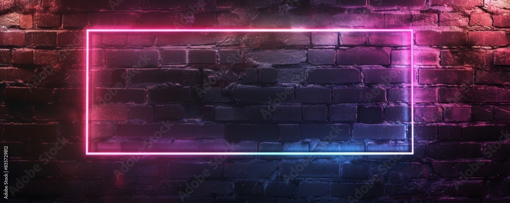 Brick wall with glowing neon frame Brick wall with glowing neon frame