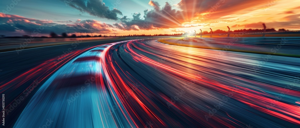 Dynamic racing track with vibrant motion blur, highlighting speed and competition Dynamic racing track with vibrant motion blur, highlighting speed and competition