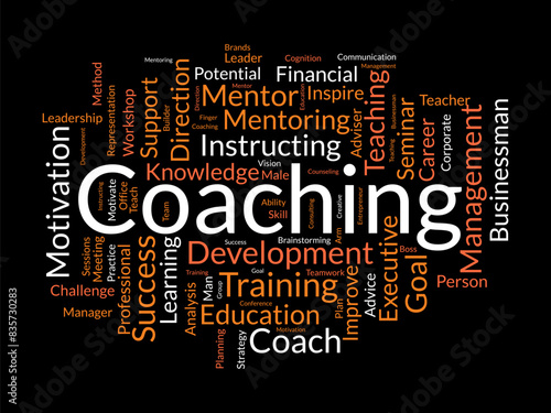 Coaching word cloud template. Support concept vector tagcloud background.