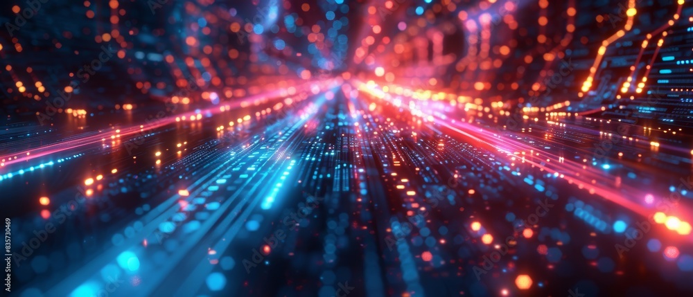 Fototapeta premium Cyberpunk-inspired technology background with flowing light lines