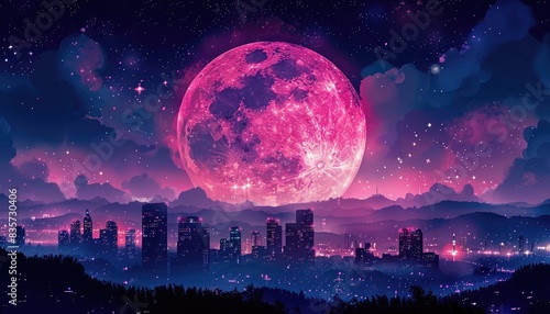 anime city landscape with moon and sky night cityscape